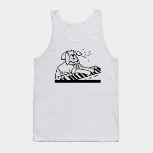 Funny Dog Plays Music on Piano Keyboard Line Drawing Tank Top